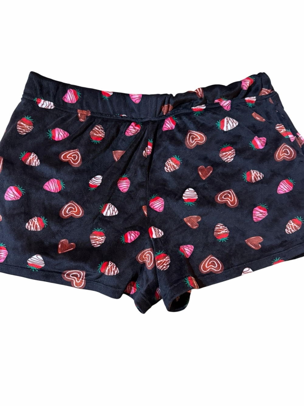 Celebrate It Black Strawberry & Heart Print Lounge Shorts‎